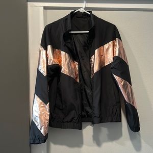 ZYIA Active Rose Gold Metallic Bomber Jacket Windbreaker
